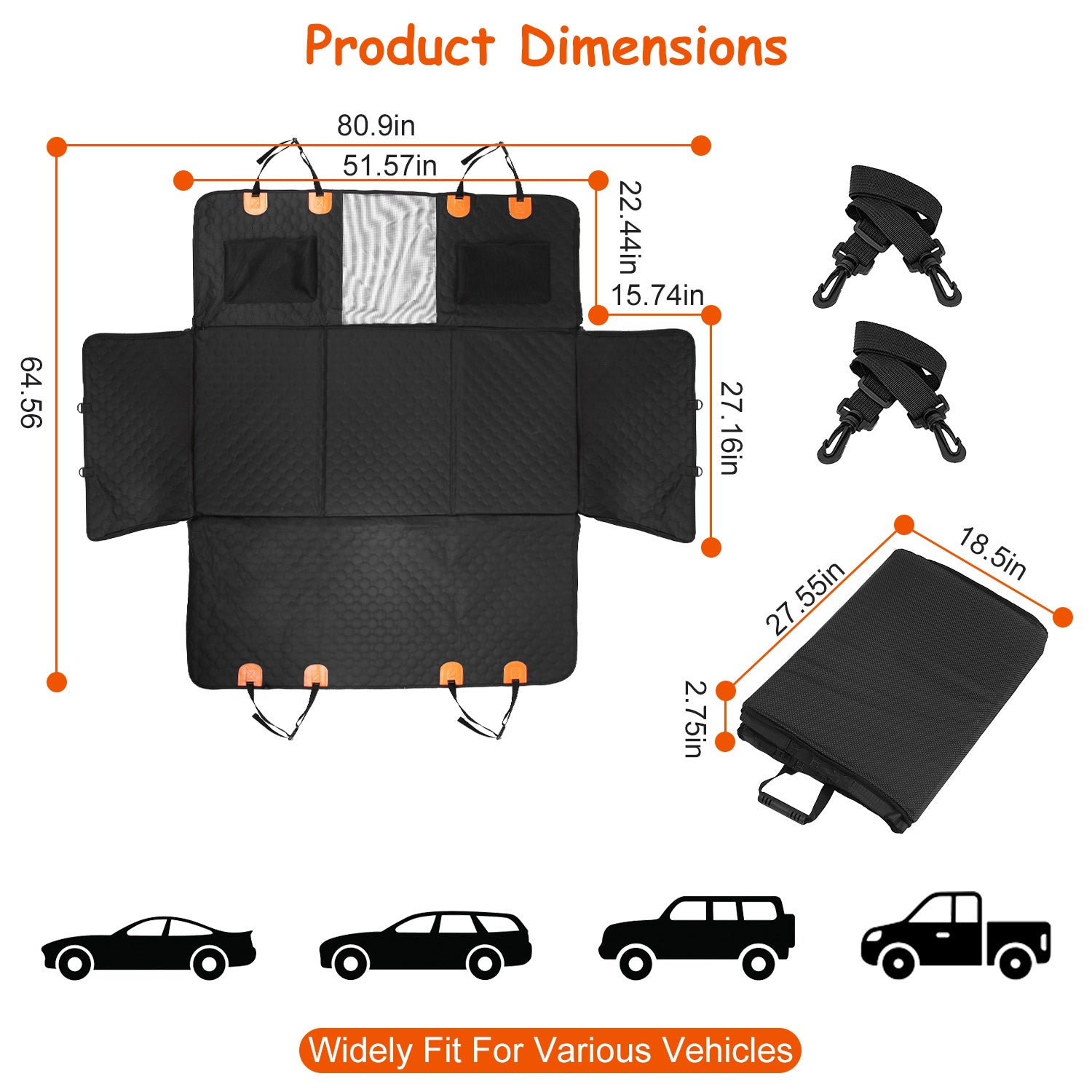 Dog Car Back Seat Cover With Zipper Mesh Window Storage Bags Waterproof 600D Oxford Cloth Car Seat Protector With Slide Flaps For Cars Trucks SUVs