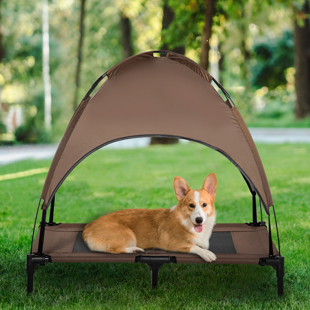 48" x 36" Elevated Portable Dog Cot Cooling Pet Bed with UV Protection Canopy Shade