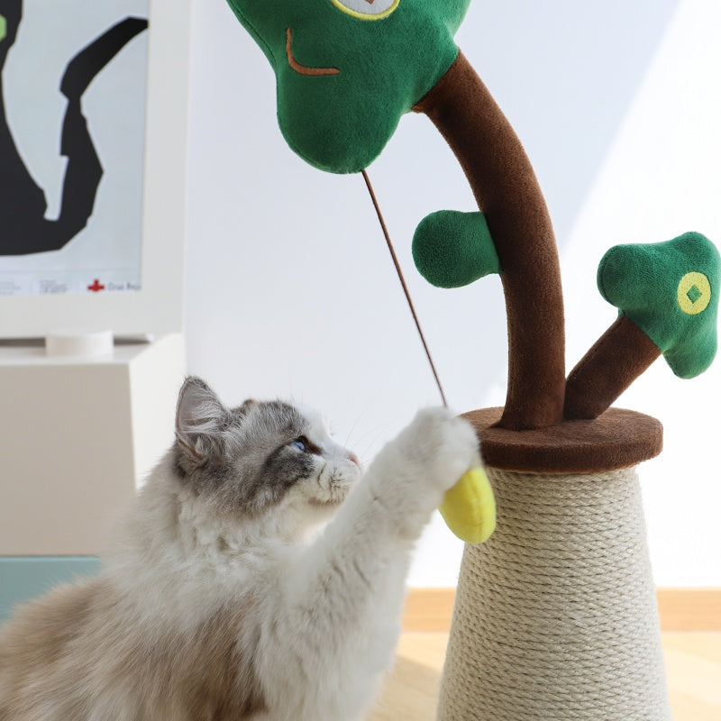 Vertical Money Tree Cat Scratching Pole, Sisal Wear-Resistant Cat Scratching Column, Interactive Ball Track Spring Ball Cat Toy, Durable And Cute Sisal Cat Scratching Pole
